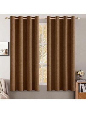MIULEE 100% Blackout Linen Curtains for Bedroom 52x45 Inches Brown 2600/bb8-1